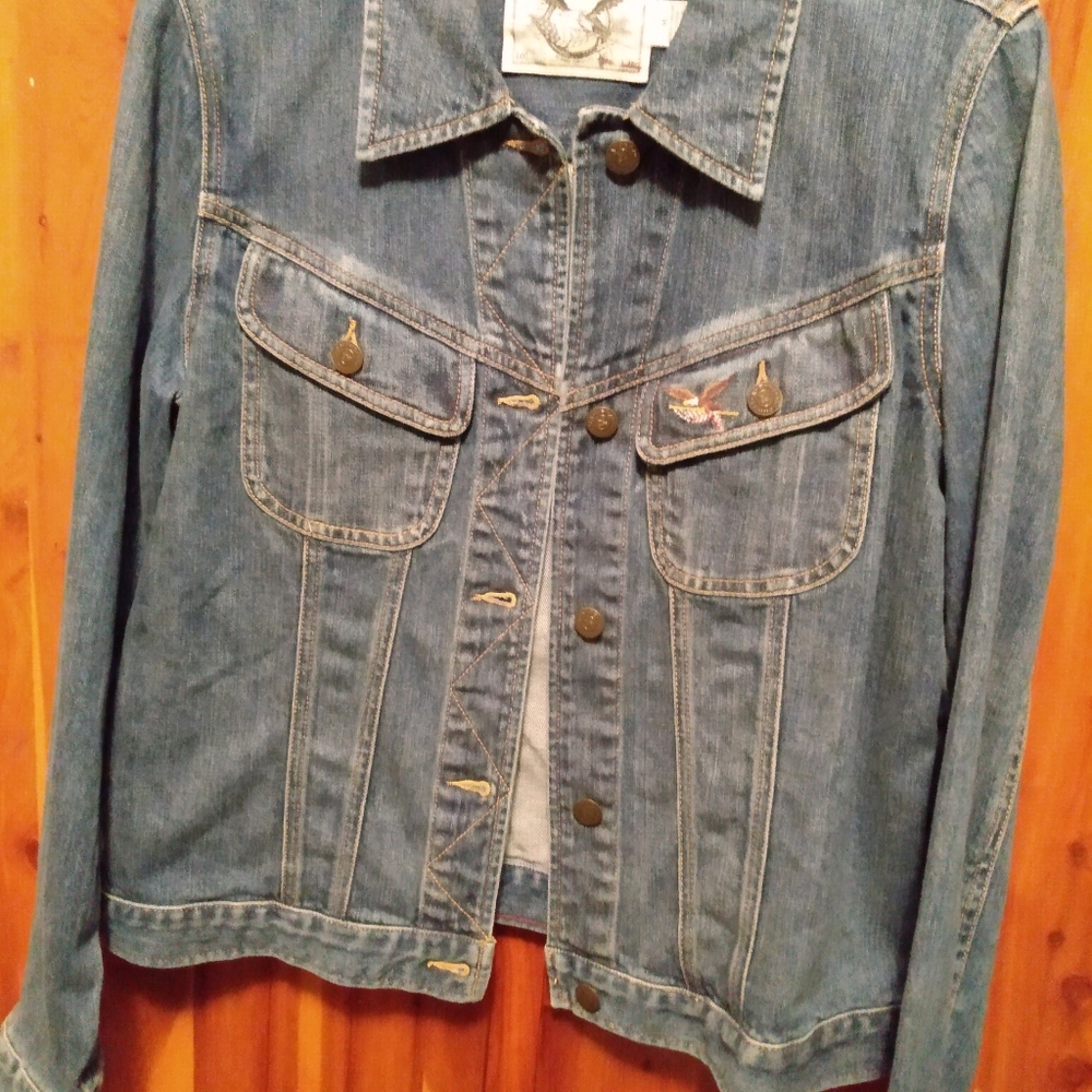 American Living Blue Denim Button Down Ladies Mid Waist Jacket